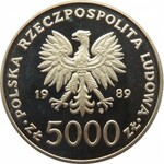 Polska, PRL, 5000 złotych 1989, Jan Paweł II - kratka, próba niklowa, UNC, WYŚMIENITE!