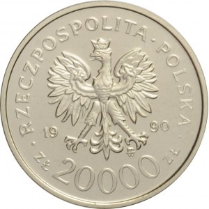 Polska, III RP, 20000 złotych 1990, 10 lat Solidarności, próba niklowa, UNC, WYŚMIENITE!