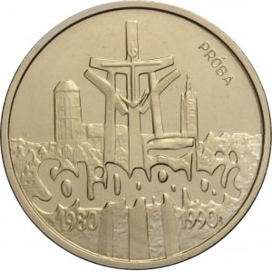 Polska, III RP, 50000 złotych 1990, 10 lat Solidarności, próba niklowa, UNC, WYŚMIENITE!