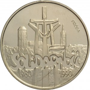 Polska, III RP, 100000 złotych 1990, 10 lat Solidarności, próba niklowa, UNC, WYŚMIENITE!