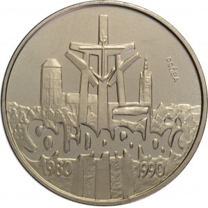 Polska, III RP, 100000 złotych 1990, 10 lat Solidarności, próba niklowa, UNC, WYŚMIENITE!