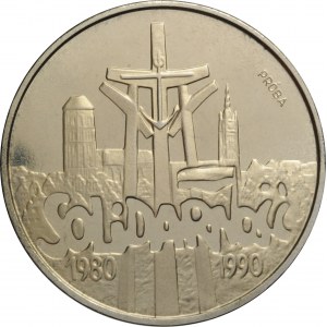 Polska, III RP, 200 000 złotych 1990, 10 lat Solidarności, próba niklowa, UNC, WYŚMIENITE!