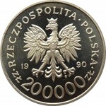 Polska, III RP, 200 000 złotych 1990, 10 lat Solidarności, próba niklowa, UNC, WYŚMIENITE!
