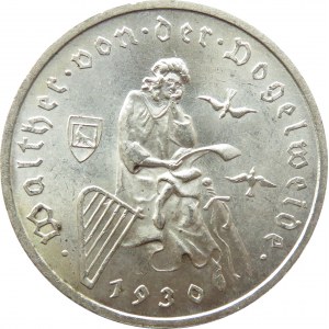 Niemcy, Republika Weimarska, 3 marki 1930 A, Berlin, Vogelweide, UNC