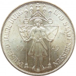 Niemcy, Republika Weimarska, 3 marki 1929 E, Drezno, Meissen, UNC