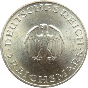 Niemcy, Republika Weimarska, 3 marki 1929 J, Hamburg, Lessing, UNC