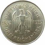 Niemcy, Republika Weimarska, 3 marki 1932 J, Hamburg, Goethe