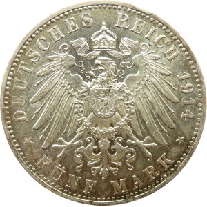 Niemcy, Bawaria, Ludwig III 5 marek 1914 D, Monachium, UNC
