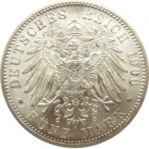 Niemcy, Badenia, 5 marek 1906, Złote Gody, Karlsruhe, piękne!! UNC