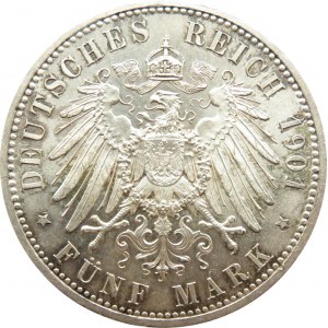 Niemcy, Prusy, Wilhelm II, 5 marek 1901 A, Berlin, UNC