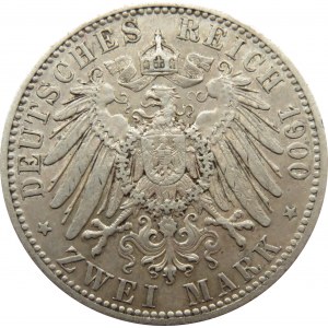 Niemcy, Oldenburg, Fryderyk August, 2 marki 1900 A, Berlin, bardzo rzadkie 