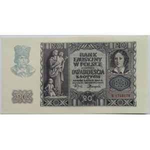 Polska, Generalna Gubernia, 20 złotych 1940, seria B, UNC