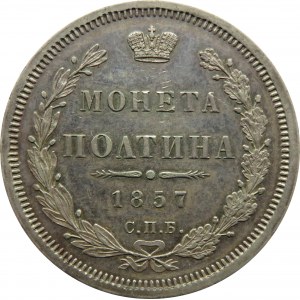 Rosja, Aleksander II, połtina 1857 FB, Petersburg, bardzo ładna