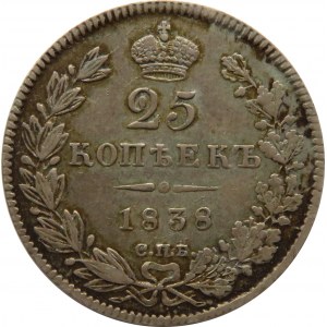 Rosja, Mikołaj I, 25 kopiejek 1838 HG, Petersburg, ładne