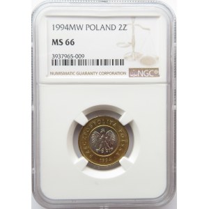 Polska, III RP, 2 złote 1994, NGC MS66