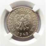 Polska, RP, 1 złoty 1949, NGC MS66, Kremnica, rewelacyjny stan!