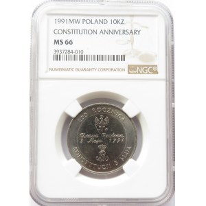 Polska, III RP, 10000 złotych 1991, Rocznica Konstytucji 3 Maja, NGC MS66
