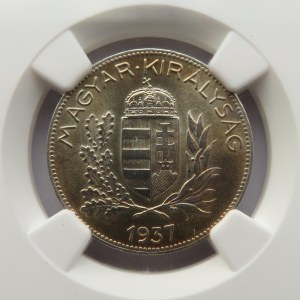 Węgry, 1 pengo 1937 BP, NGC MS 63 