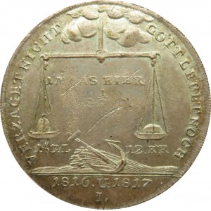 Niemcy, Norymberga, żeton żywieniowy wydany w latach 1816-17, mosiądz posrebrzany