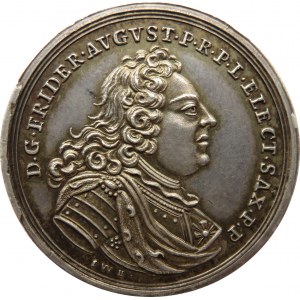 August III Sas, medal wybity z okazji składania przysięgi wierności nowemu elektorowi w 1733, Drezno