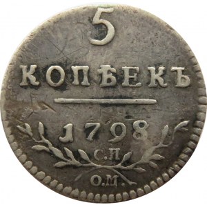Rosja, Paweł I, 5 kopiejek 1798 CP OM, Petersburg 