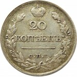 Rosja, Aleksander I, 20 kopiejek 1821 PD, Petersburg, bardzo ładne