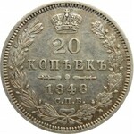 Rosja, Mikołaj I, 20 kopiejek 1848 HI, Petersburg 