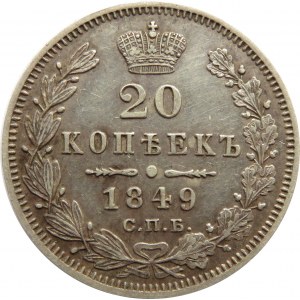 Rosja, Mikołaj I, 20 kopiejek 1849 PA, Petersburg 
