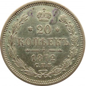 Rosja, Aleksander II, 20 kopiejek 1872 HI, Petersburg, UNC-