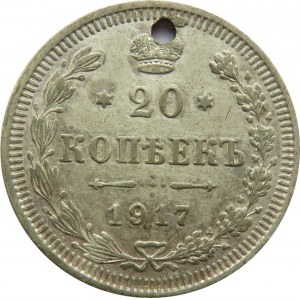 Rosja, Mikołaj II, 20 kopiejek 1917!!, Petersburg, bardzo rzadkie - R1!