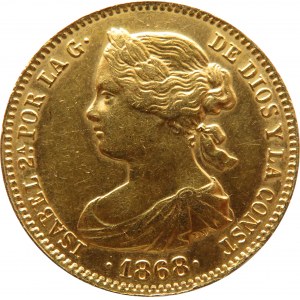 Hiszpania, Izabela, 10 escudos 1868 M, Madryt