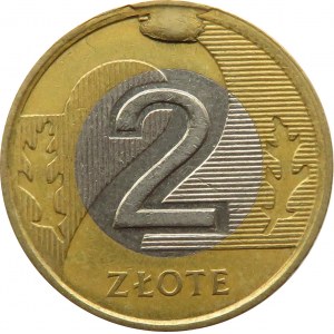 Polska, III RP, 2 złote 1995, nadlewka materiału na godzinie 12