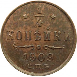 Rosja, Mikołaj II, 1/4 kopiejki 1909, Petersburg, UNC