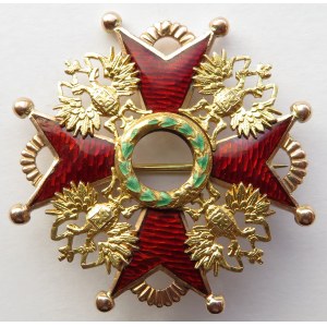 Rosja, order św. Stanisława przerobiony na szpilkę, wstążka, 2 ceramiki z symbolem św. Stanisława