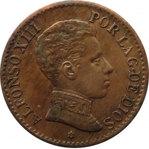 Hiszpania, Alfonso XIII, 1 centimo 1906, PIĘKNE