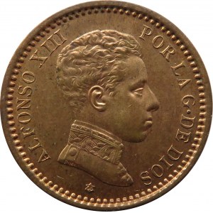 Hiszpania, Alfonso XIII, 2 centimos 1904, PIĘKNE, UNC