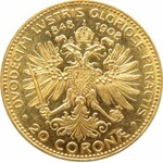 Austro-Węgry, Franciszek Józef I, 20 koron 1908, emisja jubileuszowa 60 lat panowania cesarza, UNC-