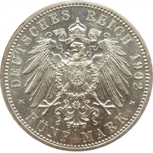 Niemcy, Badenia, Fryderyk, 5 marek 1902, 50-lecie panowania, Karlsruhe, UNC!!!