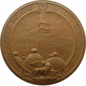 Włochy/Wenecja, medal-odbudowa dzwonnicy św. Marka w 1912 roku, brąz