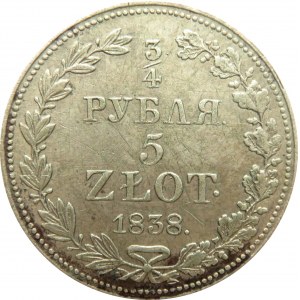 Mikołaj I, 3/4 rubla/5 złotych 1838 MW, Warszawa