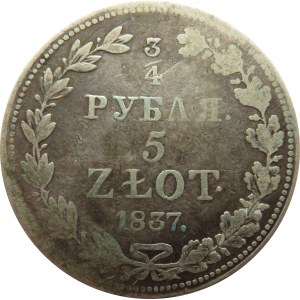 Mikołaj I, 3/4 rubla/5 złotych 1837 MW, Warszawa