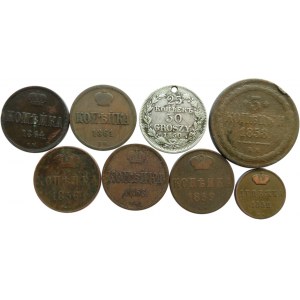 Polska pod zaborami, zestaw monet, 8 sztuk, miedź, srebro