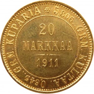 Finlandia, Mikołaj II, 20 marek 1911 L, Helsinki, UNC