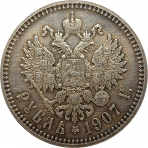 Rosja, Mikołaj II, 1 rubel 1907 EB, Petersburg, bardzo ładny