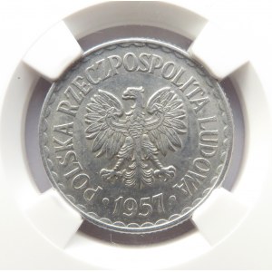 Polska, PRL, 1 złoty 1957, NGC MS61, najrzadszy rocznik 