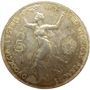 Austro-Węgry, Franciszek Józef I, 5 koron 1908, piękne