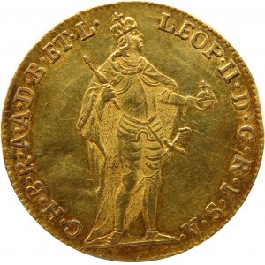 Austria, Leopold II, dukat 1791, Kremnica, ładny i rzadki