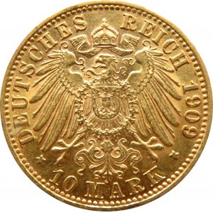 Niemcy, Badenia, Friedrich II, 10 marek 1909 G, Karlsruhe, RZADKIE