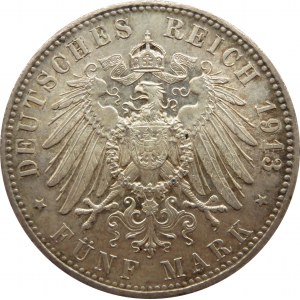 Niemcy, Bawaria, Otto 5 marek 1913 D, Monachium, piękne
