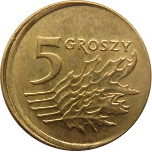 Polska, III RP, 5 groszy 1999, destrukt-przesunięcie stempla